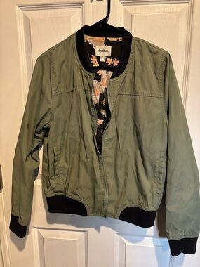 Rhythm. Olive Green Bomber Jacket with Floral Lining